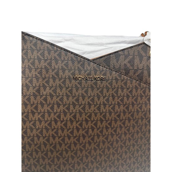 Michael Kors Jet Set Large Leather Brown X Cross Chain Shoulder Tote Hand Bag - Picture 6 of 16